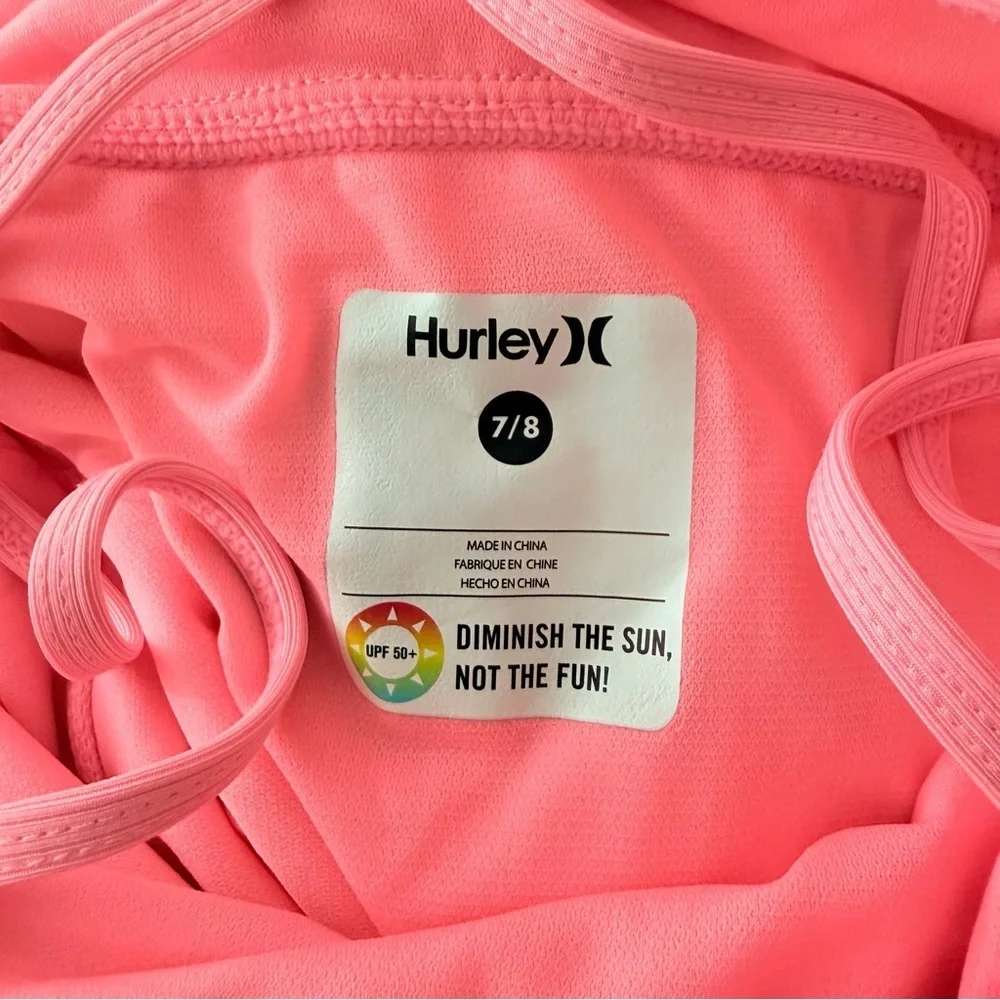 Hurley Youth Girls' Pink Floral Hawaiian Cut Out One Piece Swimsuit Size 7/8